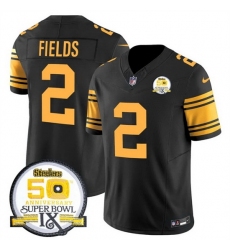 Men's Pittsburgh Steelers #2 Justin Fields Black 2024 F U S E 50th Anniversary Of Super Bowl IX Color Rush Limited Stitched Jersey