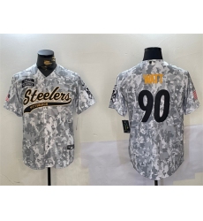 Men's Pittsburgh Steelers #90 T.J. Watt 2024 Arctic Camo Salute To Service Stitched Baseball Jersey