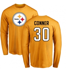 NFL Nike Pittsburgh Steelers #30 James Conner Gold Name & Number Logo Long Sleeve T-Shirt