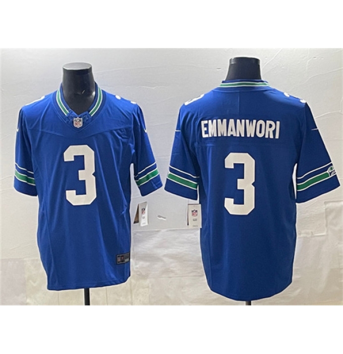 Men's Seattle Seahawks #3 Nick Emmanwori Royal 2024 F.U.S.E Throwback Vapor Limited Football Stitched Jersey