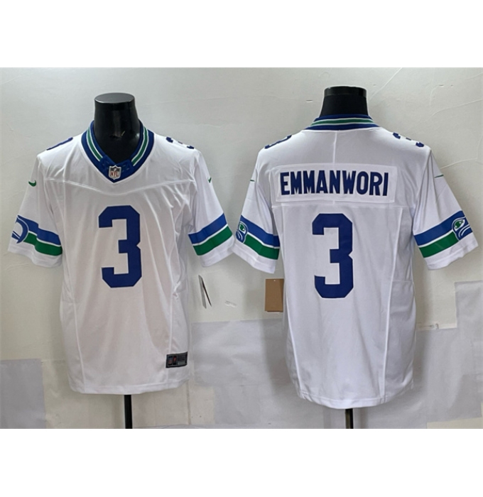 Men's Seattle Seahawks #3 Nick Emmanwori White F.U.S.E. Throwback Vapor Limited Football Stitched Jersey