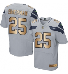 Men's Nike Seattle Seahawks #25 Richard Sherman Elite Grey/Gold Alternate NFL Jersey