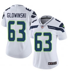 Women's Nike Seattle Seahawks #63 Mark Glowinski White Vapor Untouchable Limited Player NFL Jersey