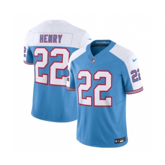 Men's Nike Tennessee Titans #22 Derrick Henry Blue White 2023 F.U.S.E. Vapor Limited Throwback Football Stitched Jersey Men's Nike Tennessee Titans #22 Derrick Henry Blue White 2023 F.U.S.E. Vapor Limited Throwback Football Stitched Jersey