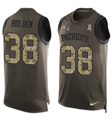 Men's Nike New England Patriots #38 Brandon Bolden Limited Green Salute to Service Tank Top NFL Jersey