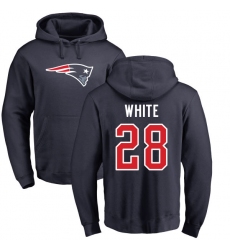 NFL Nike New England Patriots #28 James White Navy Blue Name & Number Logo Pullover Hoodie