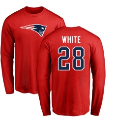 NFL Nike New England Patriots #28 James White Red Name & Number Logo Long Sleeve T-Shirt