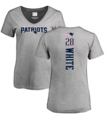 NFL Women's Nike New England Patriots #28 James White Ash Backer V-Neck T-Shirt