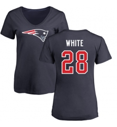 NFL Women's Nike New England Patriots #28 James White Navy Blue Name & Number Logo Slim Fit T-Shirt