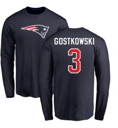 NFL Nike New England Patriots #3 Stephen Gostkowski Navy Blue Name & Number Logo Long Sleeve T-Shirt