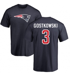 NFL Nike New England Patriots #3 Stephen Gostkowski Navy Blue Name & Number Logo T-Shirt