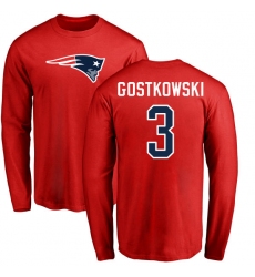 NFL Nike New England Patriots #3 Stephen Gostkowski Red Name & Number Logo Long Sleeve T-Shirt