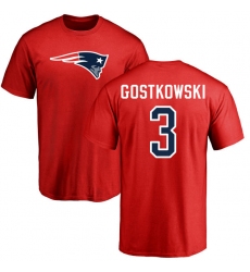 NFL Nike New England Patriots #3 Stephen Gostkowski Red Name & Number Logo T-Shirt