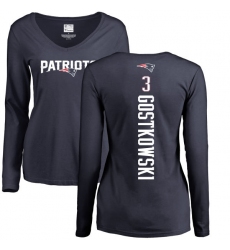 NFL Women's Nike New England Patriots #3 Stephen Gostkowski Navy Blue Backer Slim Fit Long Sleeve T-Shirt