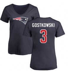 NFL Women's Nike New England Patriots #3 Stephen Gostkowski Navy Blue Name & Number Logo Slim Fit T-Shirt