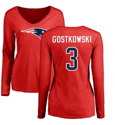 NFL Women's Nike New England Patriots #3 Stephen Gostkowski Red Name & Number Logo Slim Fit Long Sleeve T-Shirt