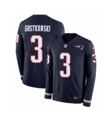 Youth Nike New England Patriots #3 Stephen Gostkowski Limited Navy Blue Therma Long Sleeve NFL Jersey