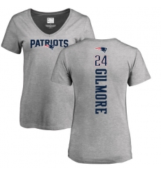 NFL Women's Nike New England Patriots #24 Stephon Gilmore Ash Backer V-Neck T-Shirt