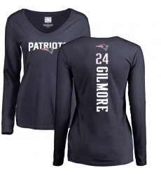 NFL Women's Nike New England Patriots #24 Stephon Gilmore Navy Blue Backer Slim Fit Long Sleeve T-Shirt