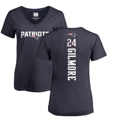 NFL Women's Nike New England Patriots #24 Stephon Gilmore Navy Blue Backer T-Shirt