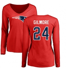 NFL Women's Nike New England Patriots #24 Stephon Gilmore Red Name & Number Logo Slim Fit Long Sleeve T-Shirt