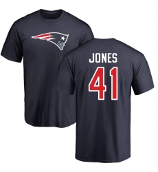 NFL Nike New England Patriots #41 Cyrus Jones Navy Blue Name & Number Logo T-Shirt