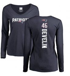 NFL Women's Nike New England Patriots #46 James Develin Navy Blue Backer Slim Fit Long Sleeve T-Shirt