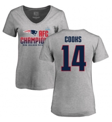 Women's Nike New England Patriots #14 Brandin Cooks Heather Gray 2017 AFC Champions V-Neck T-Shirt