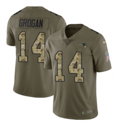 Youth Nike New England Patriots #14 Steve Grogan Limited Olive/Camo 2017 Salute to Service NFL Jersey