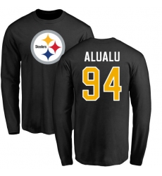 NFL Nike Pittsburgh Steelers #94 Tyson Alualu Black Name & Number Logo Long Sleeve T-Shirt