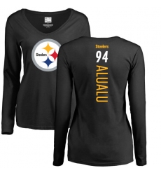 NFL Women's Nike Pittsburgh Steelers #94 Tyson Alualu Black Backer Slim Fit Long Sleeve T-Shirt