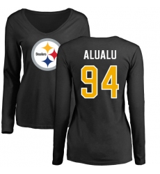 NFL Women's Nike Pittsburgh Steelers #94 Tyson Alualu Black Name & Number Logo Slim Fit Long Sleeve T-Shirt