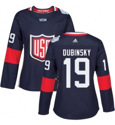 Women's Adidas Team USA #19 Brandon Dubinsky Premier Navy Blue Away 2016 World Cup Hockey Jersey