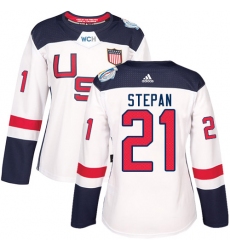 Women's Adidas Team USA #21 Derek Stepan Premier White Home 2016 World Cup Hockey Jersey