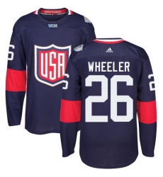 Men's Adidas Team USA #26 Blake Wheeler Premier Navy Blue Away 2016 World Cup Ice Hockey Jersey