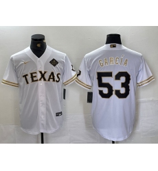 Men's Texas Rangers #53 Adolis Garcia White Gold Cool Base Stitched Baseball Jersey