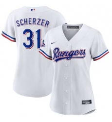 Women's Texas Rangers #31 Max Scherzer Nike White Home 2023 World Series Champions Replica Player Jersey