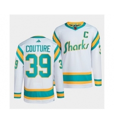 Men's San Jose Sharks #39 Logan Couture White 2022 Reverse Retro Stitched Jersey