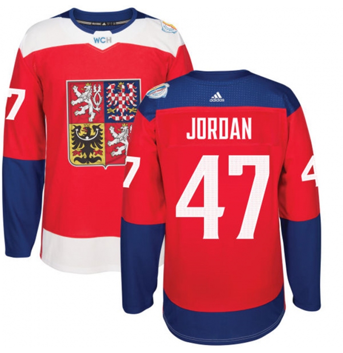 Men's Adidas Team Czech Republic #47 Michal Jordan Authentic Red Away 2016 World Cup of Hockey Jersey