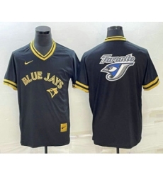 Men's Toronto Blue Jays Big Logo Black Gold Nike Cooperstown Legend V Neck Jersey