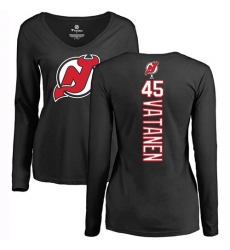 NHL Women's Adidas New Jersey Devils #45 Sami Vatanen Black Backer Long Sleeve T-Shirt