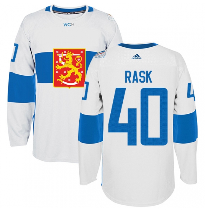 Men's Adidas Team Finland #40 Tuukka Rask Premier White Home 2016 World Cup of Hockey Jersey