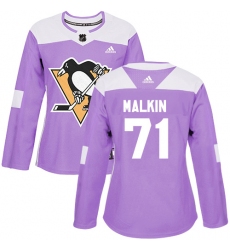 Women's Adidas Pittsburgh Penguins #71 Evgeni Malkin Authentic Purple Fights Cancer Practice NHL Jersey