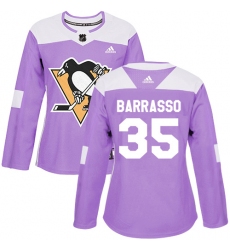 Women's Adidas Pittsburgh Penguins #35 Tom Barrasso Authentic Purple Fights Cancer Practice NHL Jersey