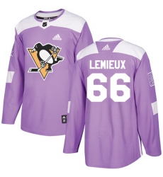 Men's Adidas Pittsburgh Penguins #66 Mario Lemieux Authentic Purple Fights Cancer Practice NHL Jersey