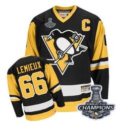 Men's CCM Pittsburgh Penguins #66 Mario Lemieux Premier Black Throwback 2017 Stanley Cup Champions NHL Jersey