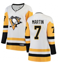 Women's Pittsburgh Penguins #7 Paul Martin Authentic White Away Fanatics Branded Breakaway NHL Jersey
