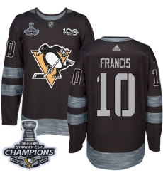 Men's Adidas Pittsburgh Penguins #10 Ron Francis Authentic Black 1917-2017 100th Anniversary 2017 Stanley Cup Champions NHL Jersey