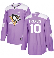 Men's Adidas Pittsburgh Penguins #10 Ron Francis Authentic Purple Fights Cancer Practice NHL Jersey