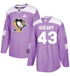 Youth Adidas Pittsburgh Penguins #43 Conor Sheary Authentic Purple Fights Cancer Practice NHL Jersey